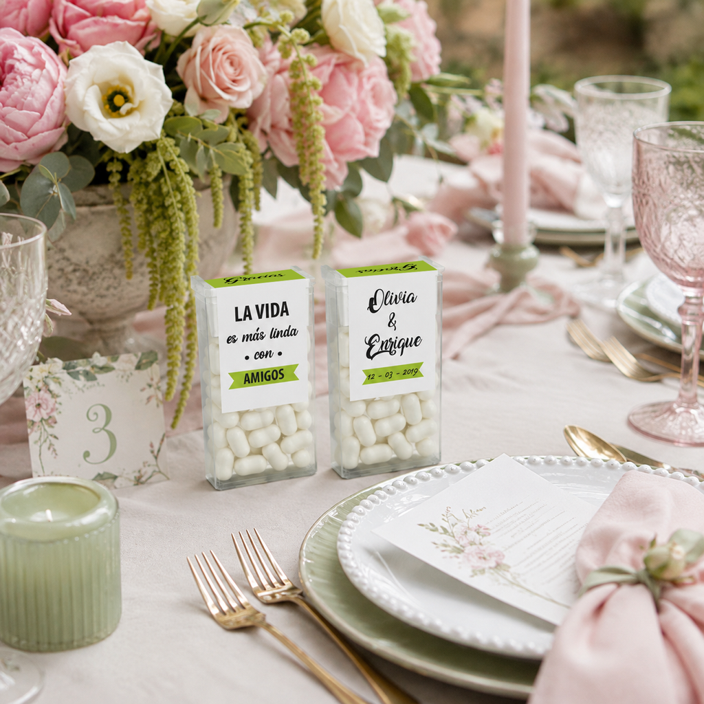 Tic Tac personalizado en mesa de matrimonio