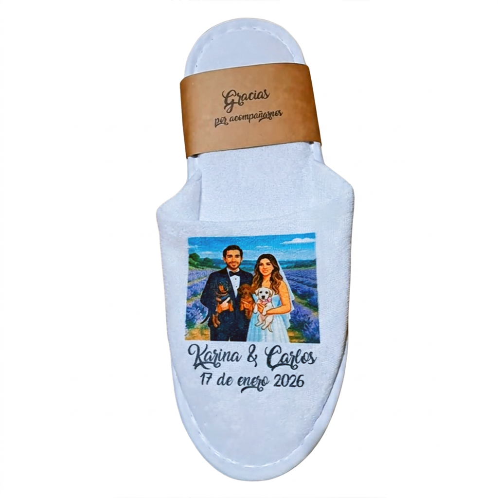 Pack de Pantuflas para Matrimonio con Faja de Papel Kraft