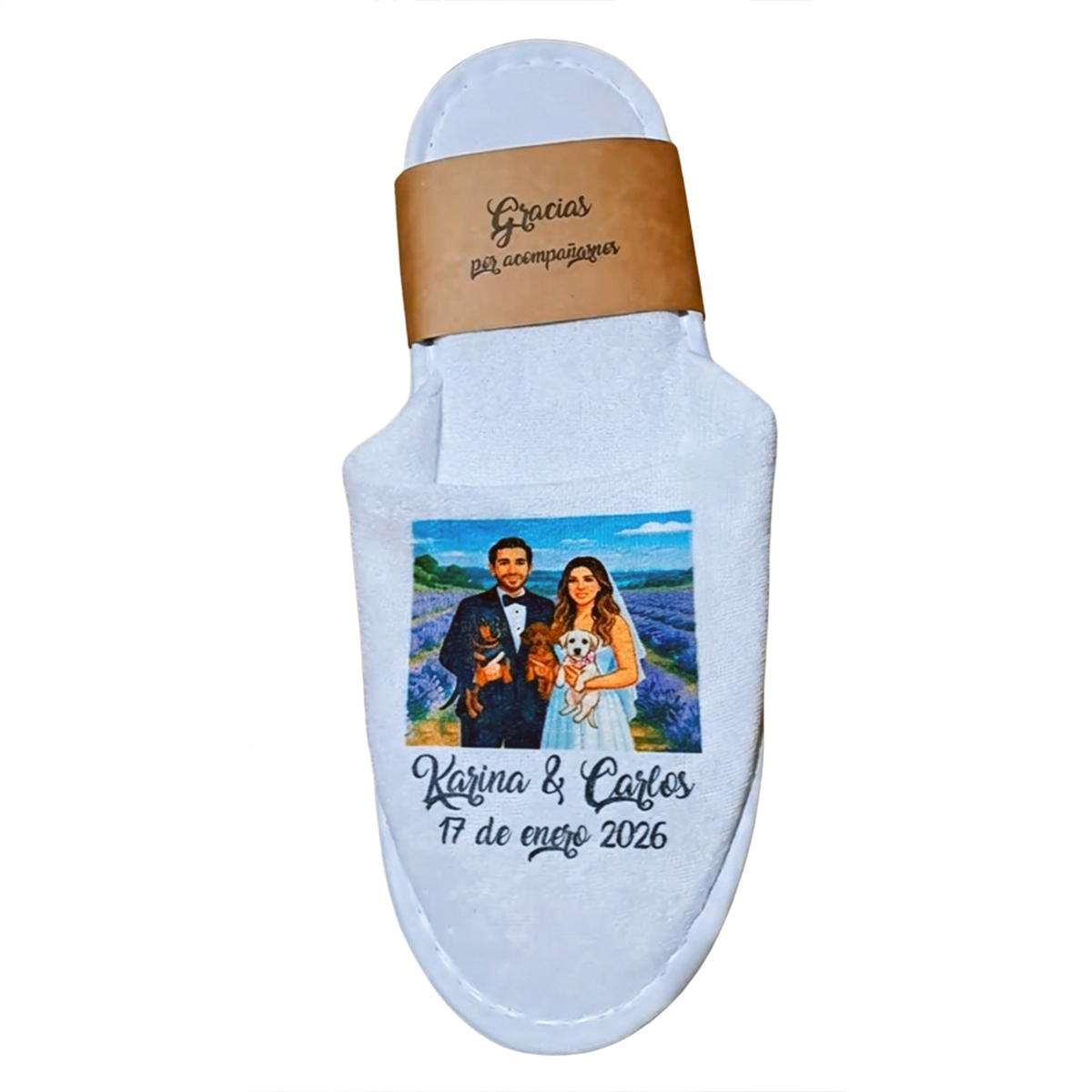 Pack de Pantuflas para Matrimonio con Faja de Papel Kraft