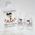 Pack Kits Recuerdo Personalizado para Matrimonio – Bolsas con fuelle + Pantuflas