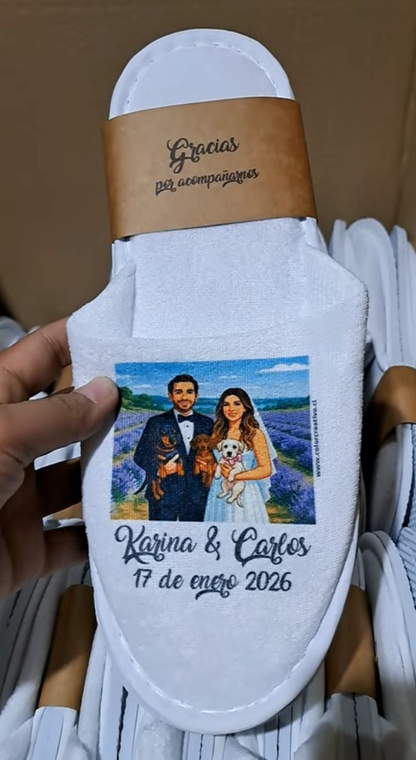 Pack de Pantuflas para Matrimonio con Faja de Papel Kraft