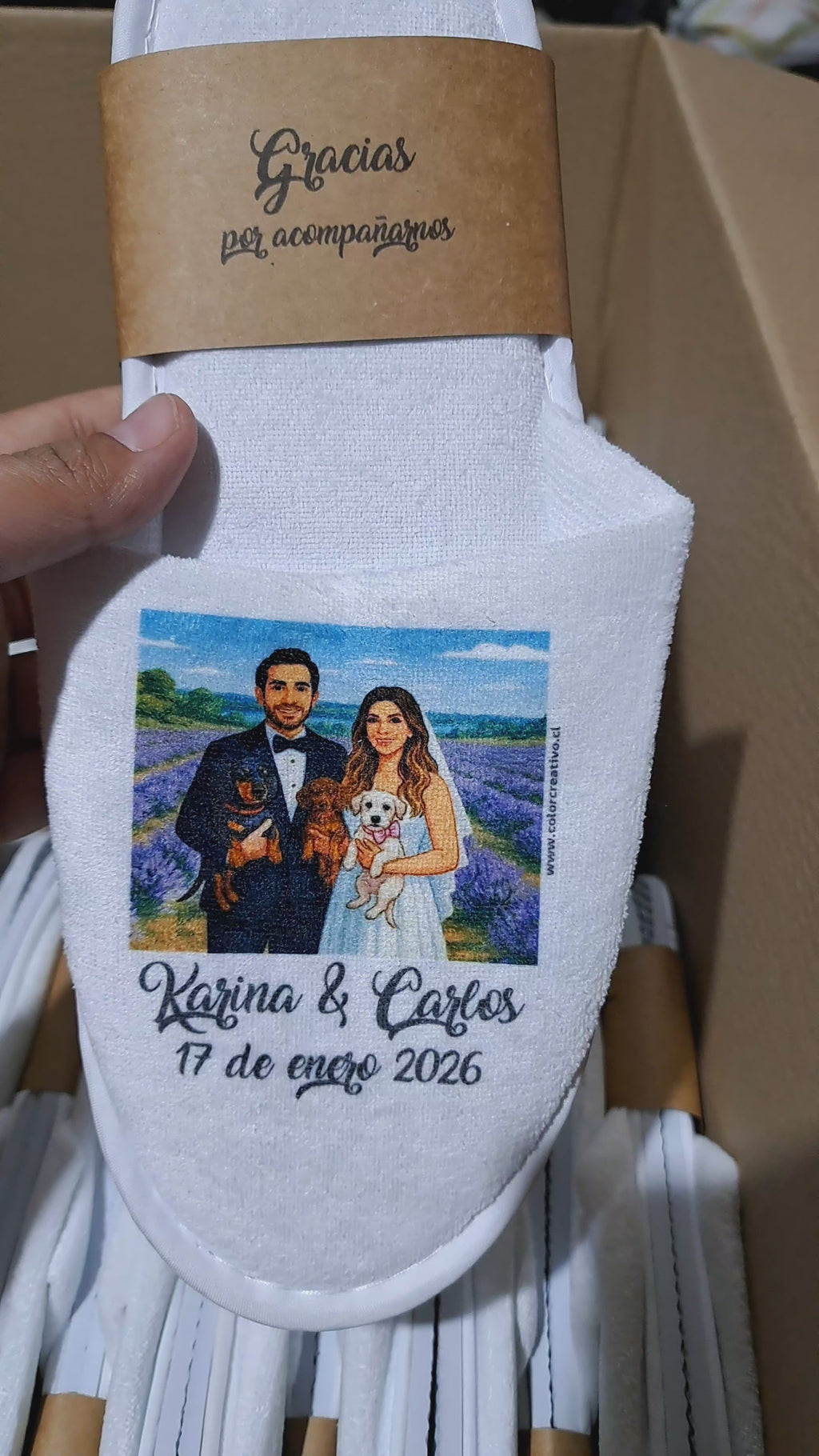 Pack de Pantuflas para Matrimonio con Faja de Papel Kraft